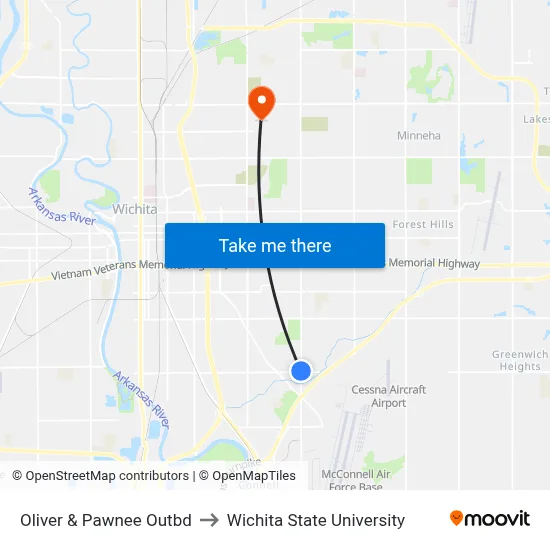 Oliver & Pawnee Outbd to Wichita State University map