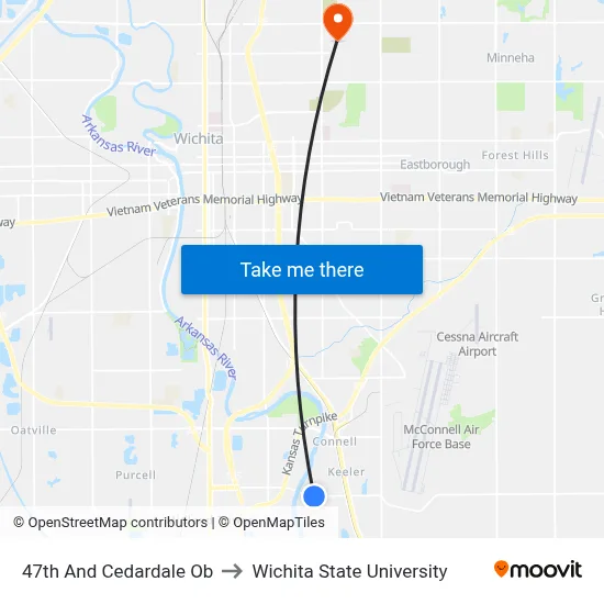 47th And Cedardale Ob to Wichita State University map