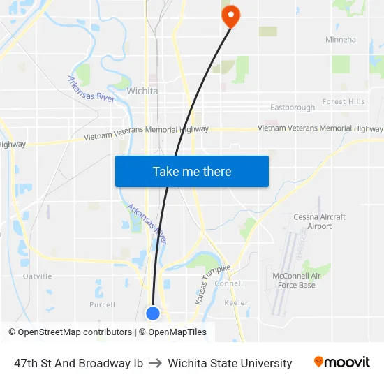 47th St And Broadway Ib to Wichita State University map