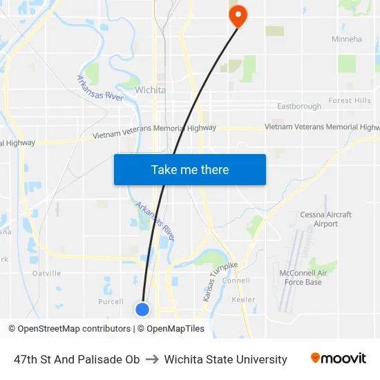 47th St And Palisade Ob to Wichita State University map