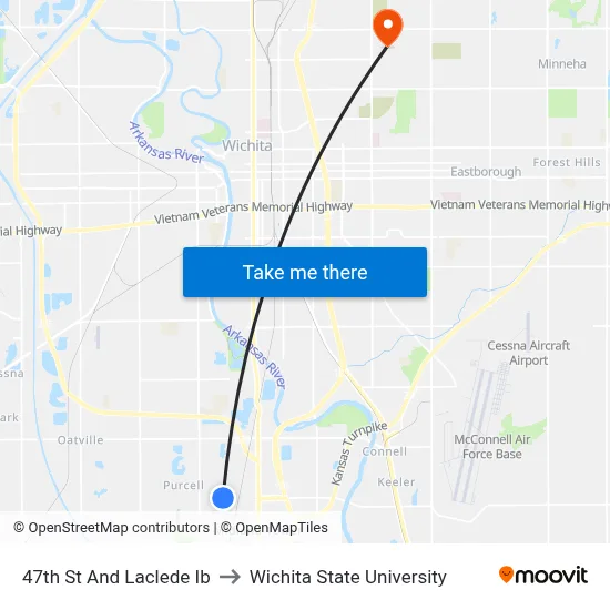 47th St And Laclede Ib to Wichita State University map