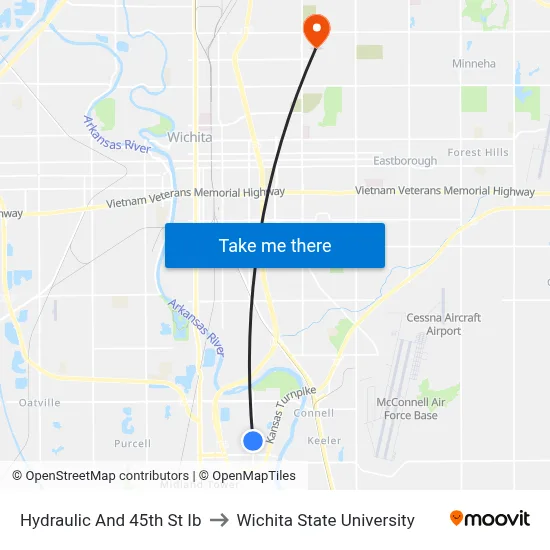 Hydraulic And 45th St Ib to Wichita State University map