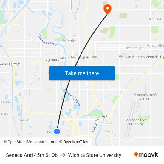 Seneca And 45th St Ob to Wichita State University map
