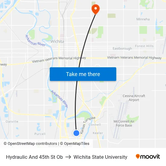 Hydraulic And 45th St Ob to Wichita State University map