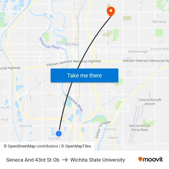 Seneca And 43rd St Ob to Wichita State University map