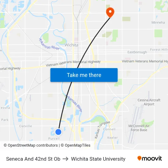 Seneca And 42nd St Ob to Wichita State University map