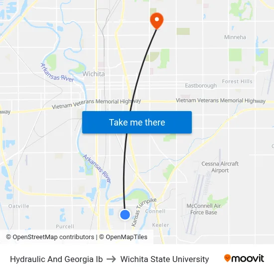 Hydraulic And Georgia Ib to Wichita State University map