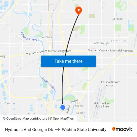 Hydraulic And Georgia Ob to Wichita State University map