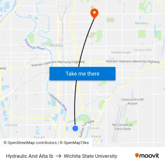 Hydraulic And Alta Ib to Wichita State University map