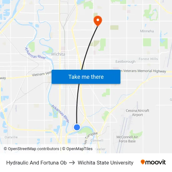 Hydraulic And Fortuna Ob to Wichita State University map