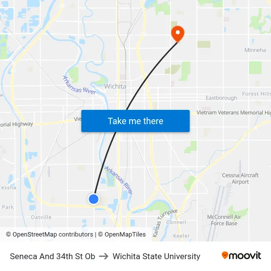Seneca And 34th St Ob to Wichita State University map