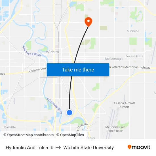 Hydraulic And Tulsa Ib to Wichita State University map