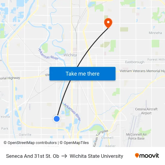 Seneca And 31st St. Ob to Wichita State University map