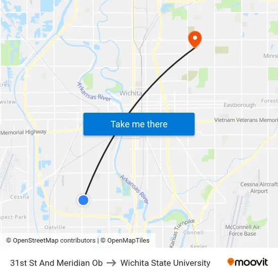 31st St And Meridian Ob to Wichita State University map
