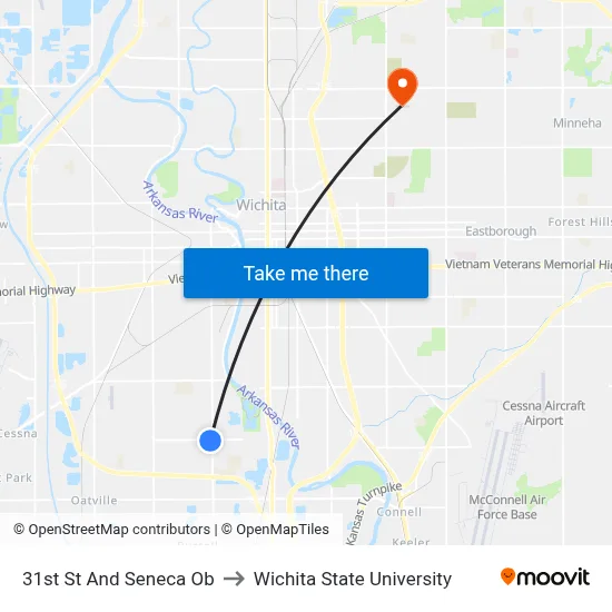 31st St And Seneca Ob to Wichita State University map
