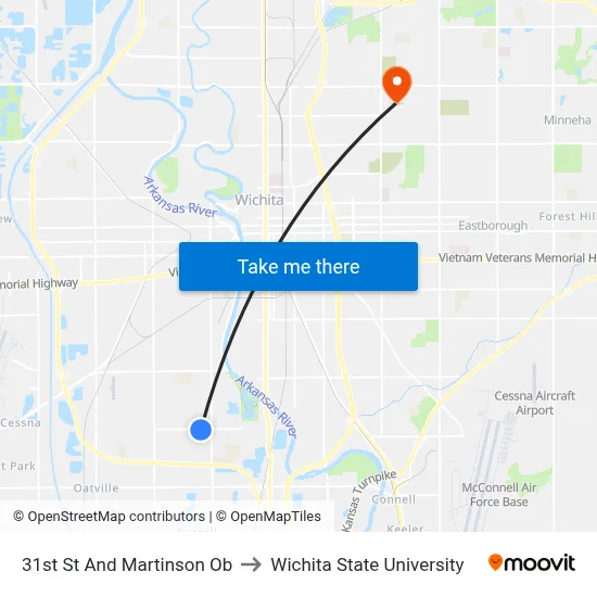 31st St And Martinson Ob to Wichita State University map