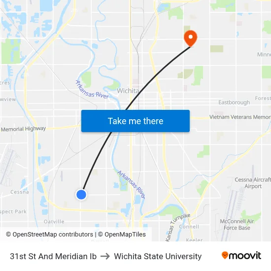 31st St And Meridian Ib to Wichita State University map