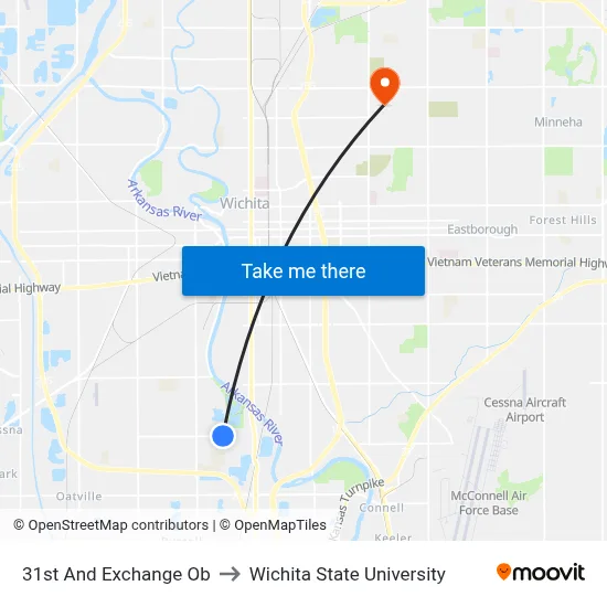 31st And Exchange Ob to Wichita State University map