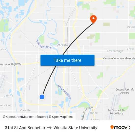 31st St And Bennet Ib to Wichita State University map