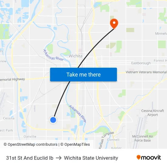 31st St And Euclid Ib to Wichita State University map