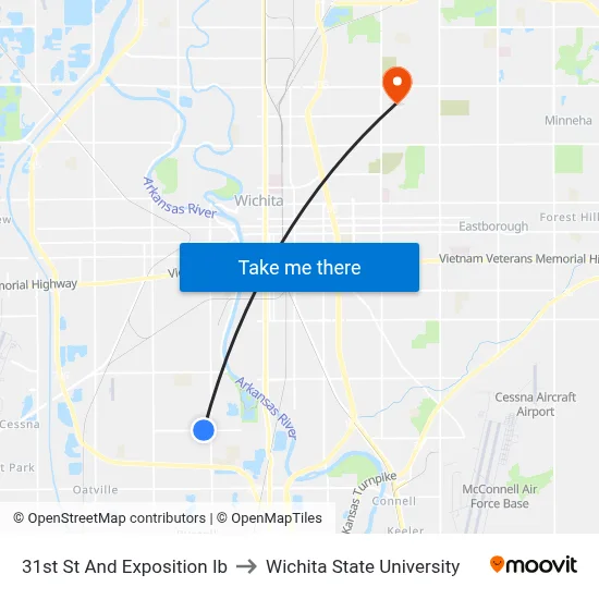 31st St And Exposition Ib to Wichita State University map