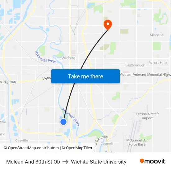 Mclean And 30th St Ob to Wichita State University map