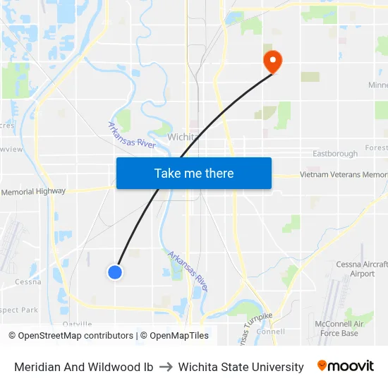 Meridian And Wildwood Ib to Wichita State University map