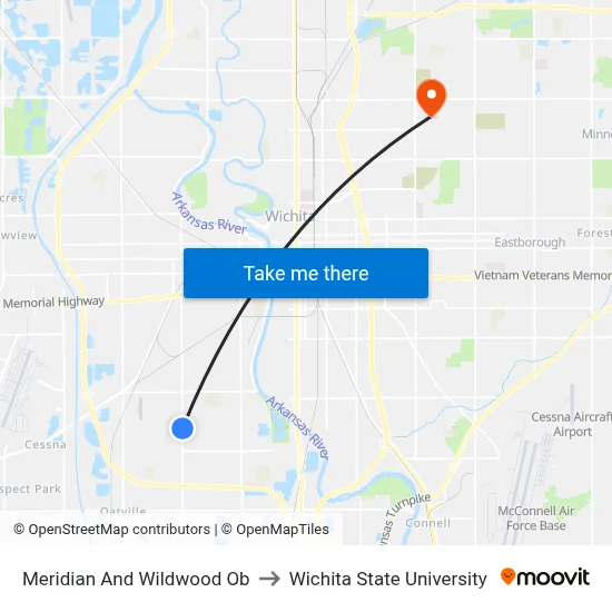 Meridian And Wildwood Ob to Wichita State University map