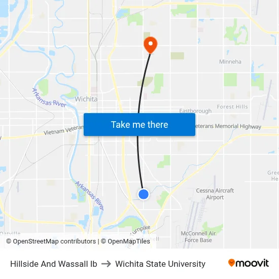 Hillside And Wassall Ib to Wichita State University map