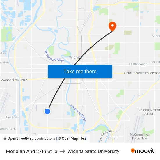 Meridian And 27th St Ib to Wichita State University map