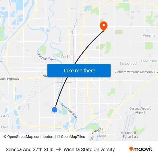 Seneca And 27th St Ib to Wichita State University map