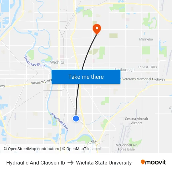 Hydraulic And Classen Ib to Wichita State University map