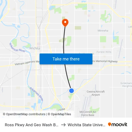 Ross Pkwy And Geo Wash Blvd Ib to Wichita State University map