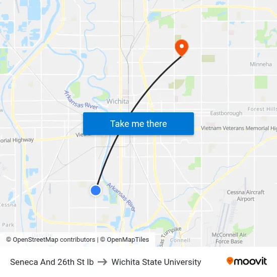 Seneca And 26th St Ib to Wichita State University map
