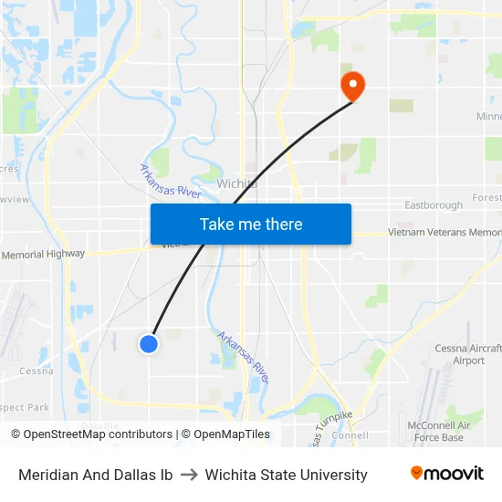 Meridian And Dallas Ib to Wichita State University map
