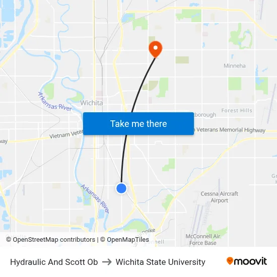 Hydraulic And Scott Ob to Wichita State University map