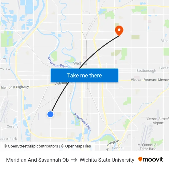 Meridian And Savannah Ob to Wichita State University map
