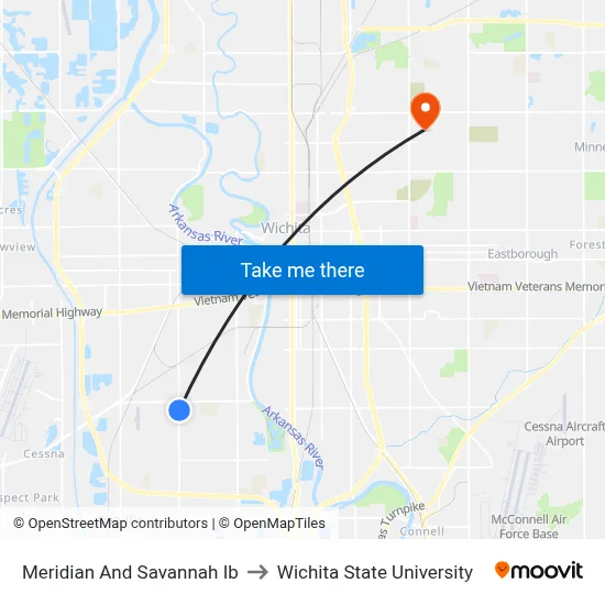 Meridian And Savannah Ib to Wichita State University map