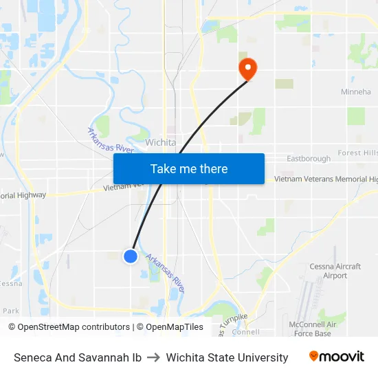Seneca And Savannah Ib to Wichita State University map