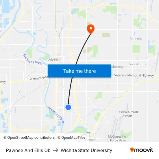 Pawnee And Ellis Ob to Wichita State University map