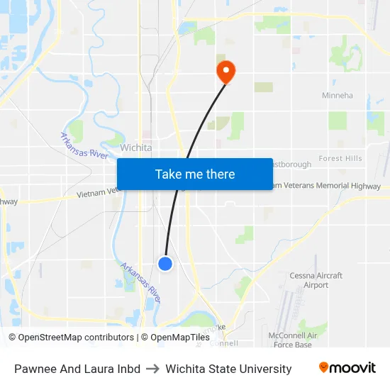 Pawnee And Laura  Inbd to Wichita State University map