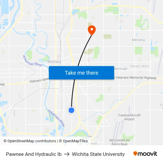 Pawnee And Hydraulic Ib to Wichita State University map