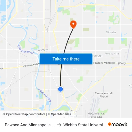 Pawnee And Minneapolis Ib to Wichita State University map