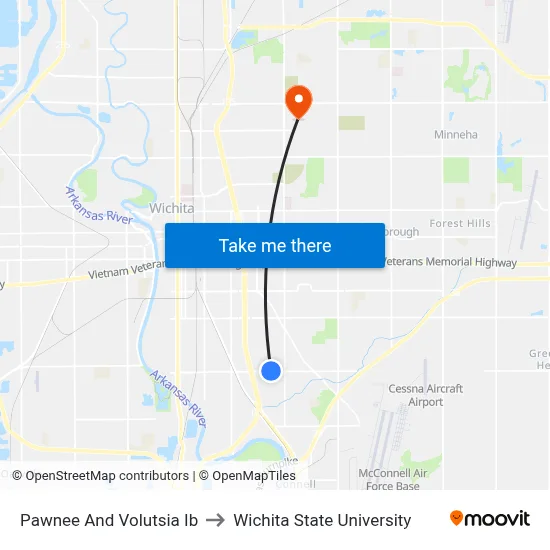 Pawnee And Volutsia Ib to Wichita State University map