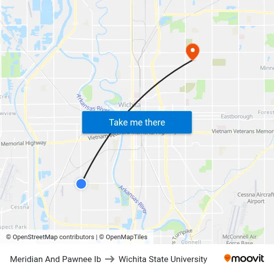 Meridian And Pawnee Ib to Wichita State University map