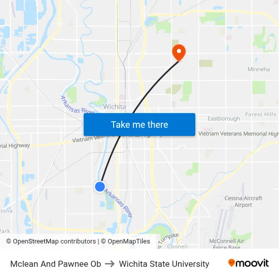 Mclean And Pawnee Ob to Wichita State University map