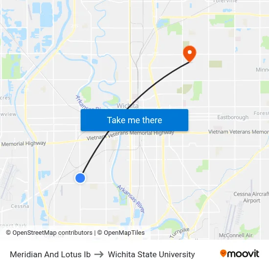 Meridian And Lotus Ib to Wichita State University map