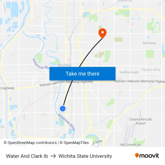 Water And Clark Ib to Wichita State University map