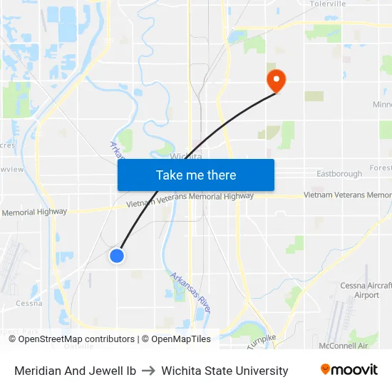 Meridian And Jewell Ib to Wichita State University map