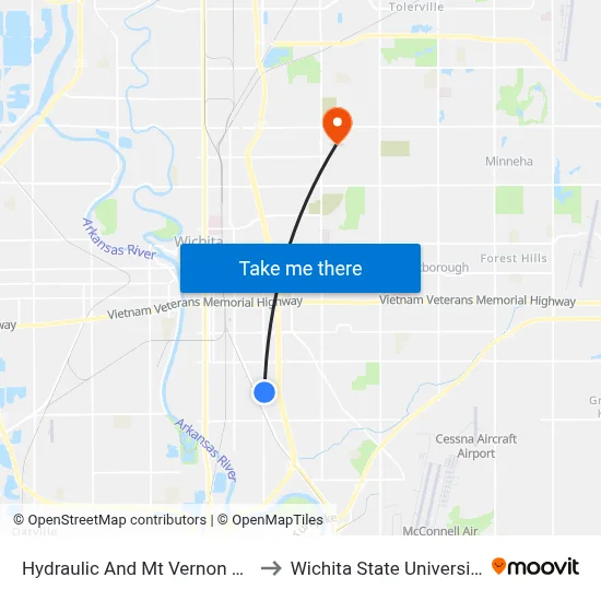 Hydraulic And Mt Vernon Ob to Wichita State University map